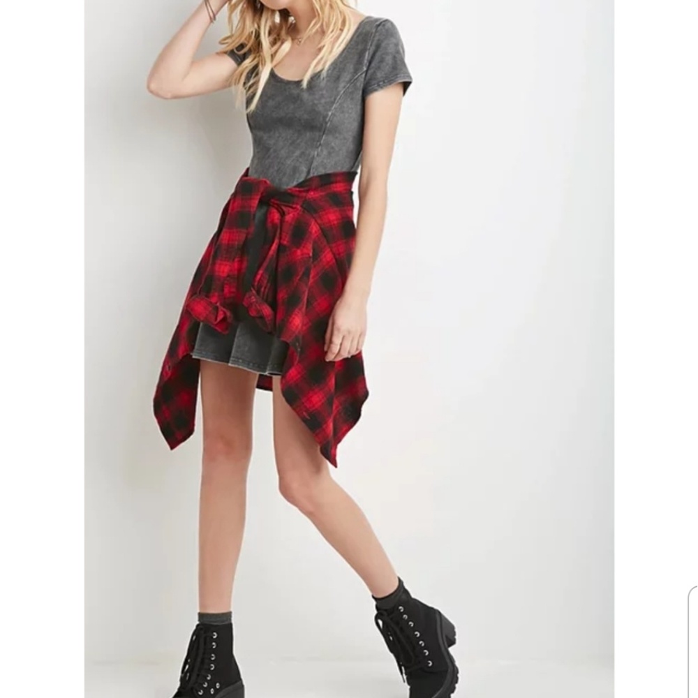 NWOT Acid Wash Grey Skater Dress F21 Women's M - Picture 3 of 8